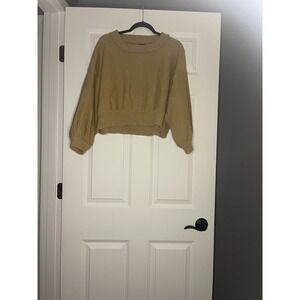 Papermoon Crop Knit Balloon Sleeve Pullover Sweater Small Brown